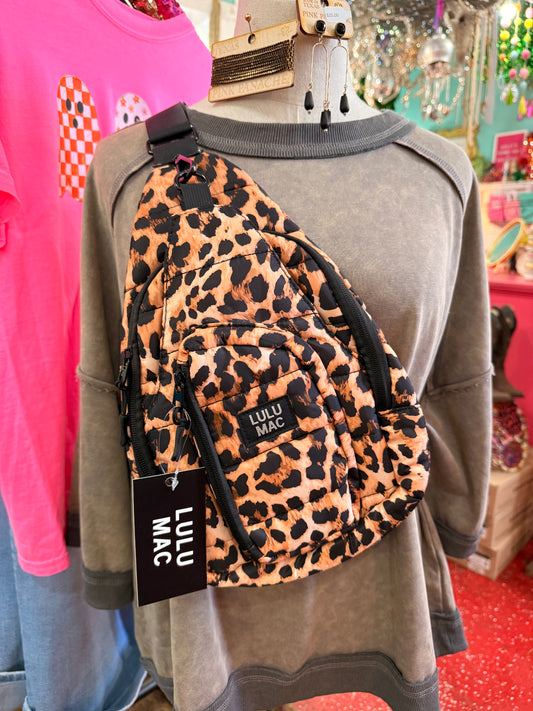 LuLu MAC Leopard Puffer Sling Bag