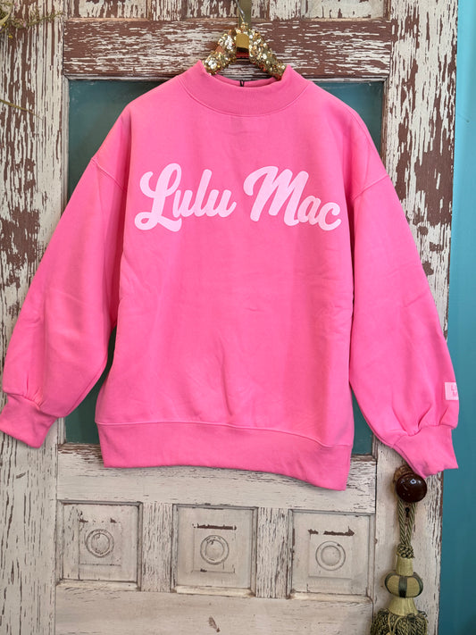 LuLu Mac Script Sweatshirt in Bubble Gum and Lt Pink