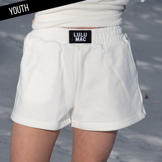 LuLu Mac White YOUTH Terry Shorts