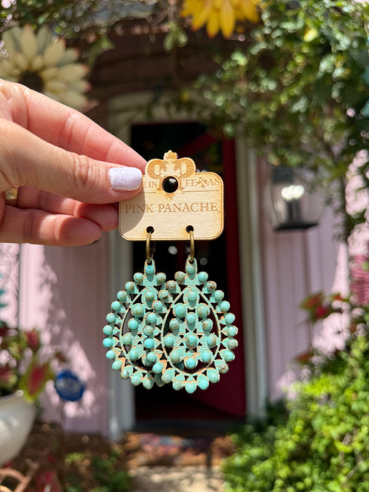 Turquoise Wooden Earrings