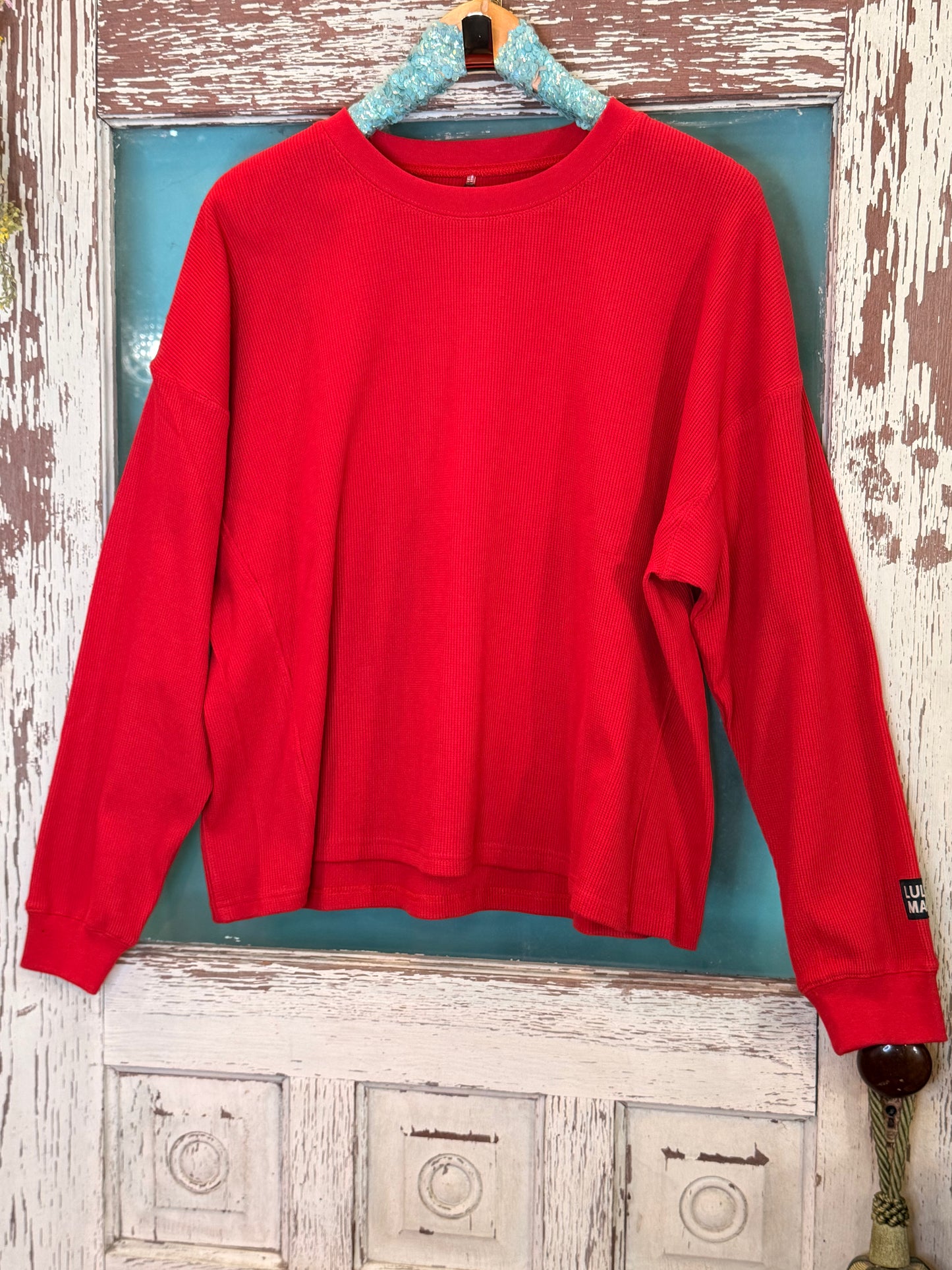 Red WAFFLE LULU MAC PULLOVER