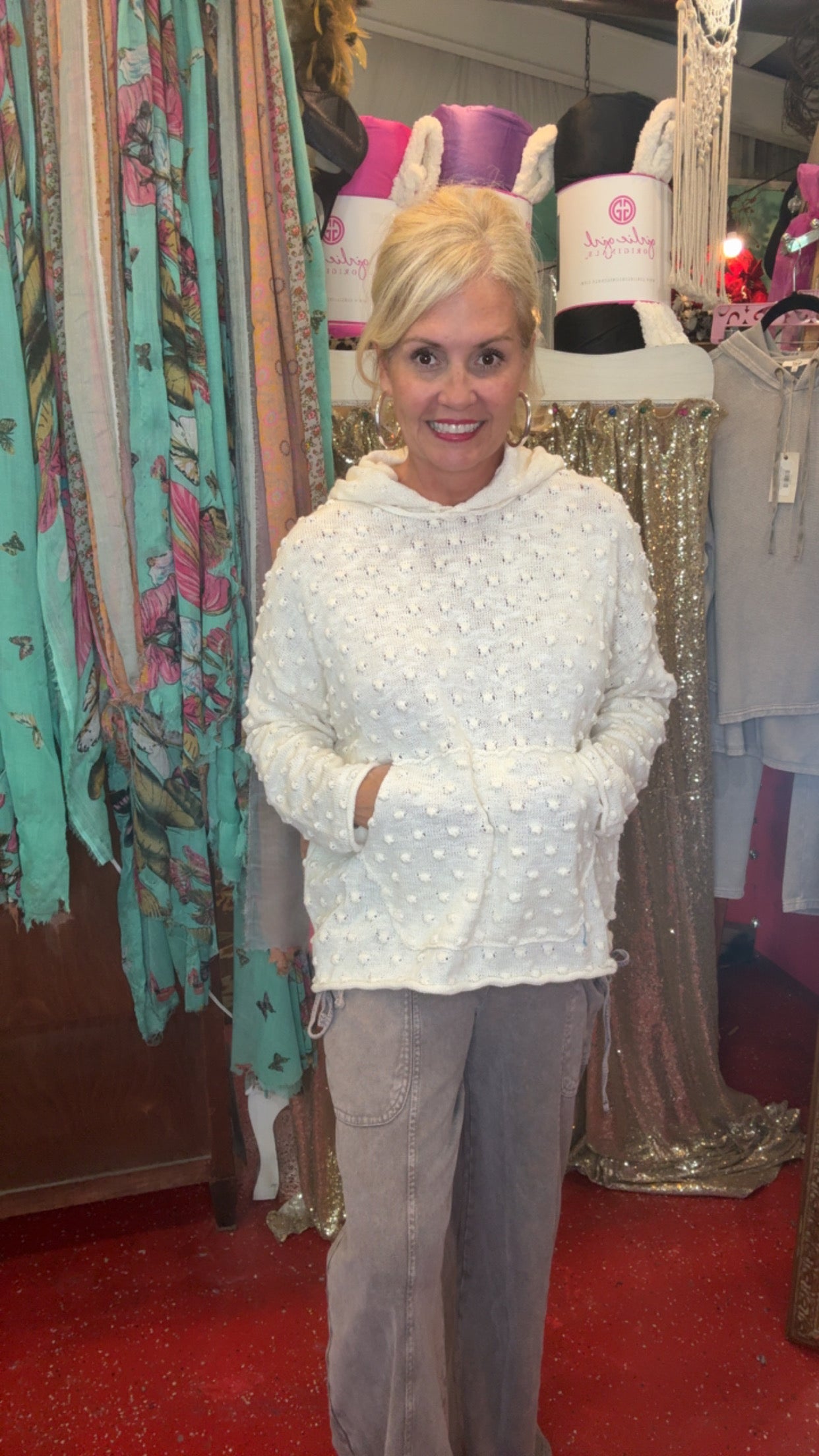 The Grace Popcorn Hoodie in Ivory