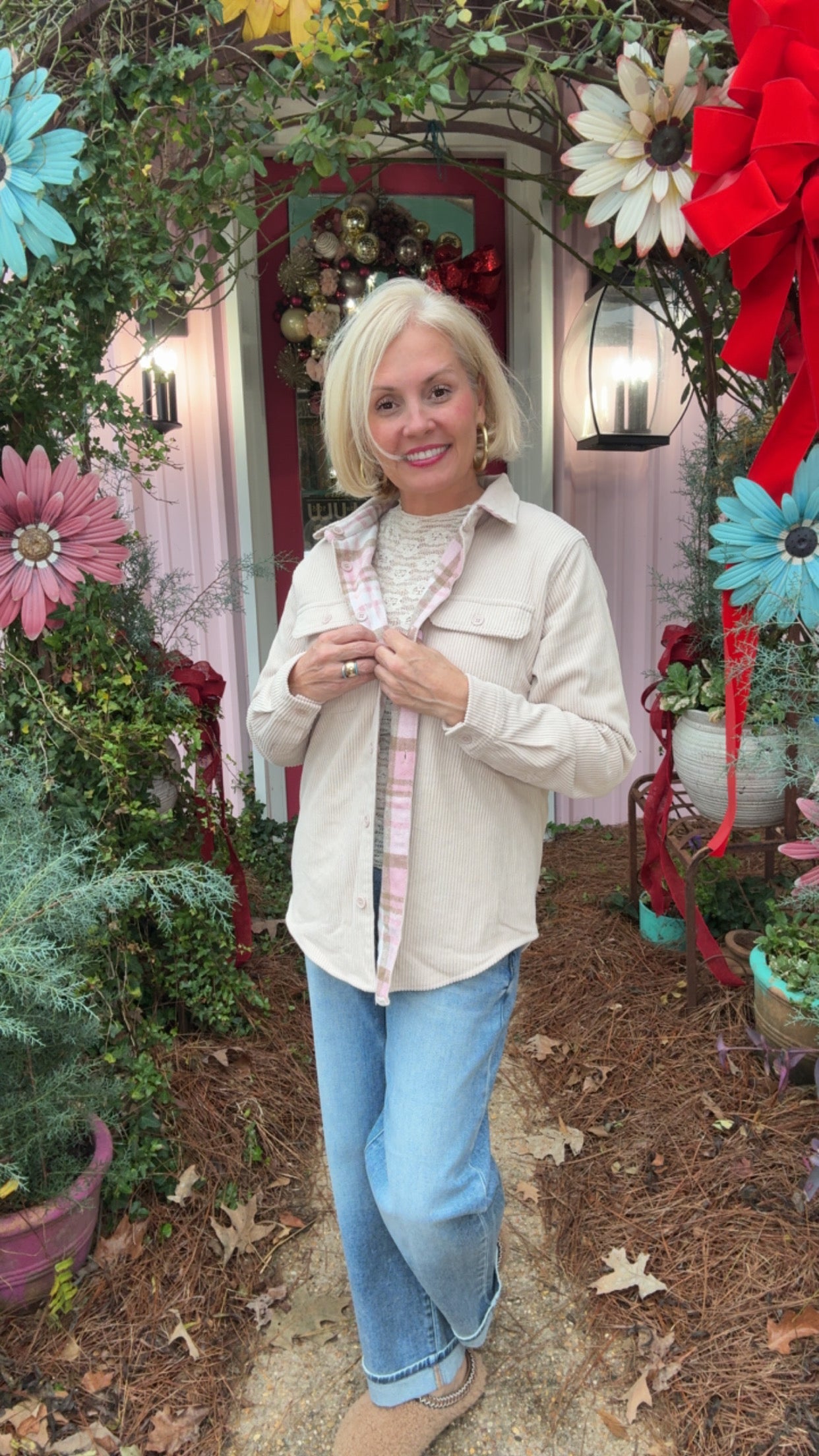 Birds of a Feather Corduroy Flannel in Ivory