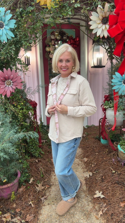 Birds of a Feather Corduroy Flannel in Ivory