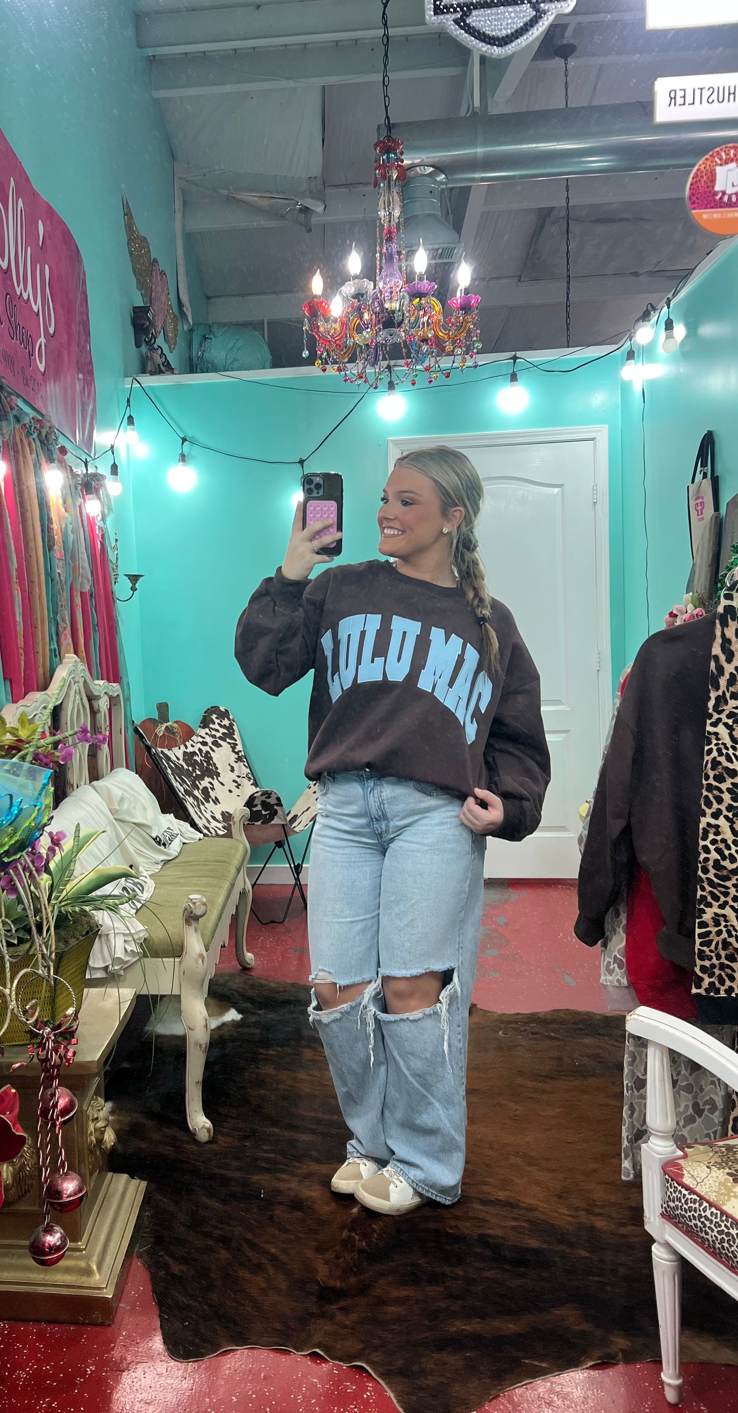 LULU MAC CHOCOLATE SWEATSHIRT WITH LIGHT BLUE