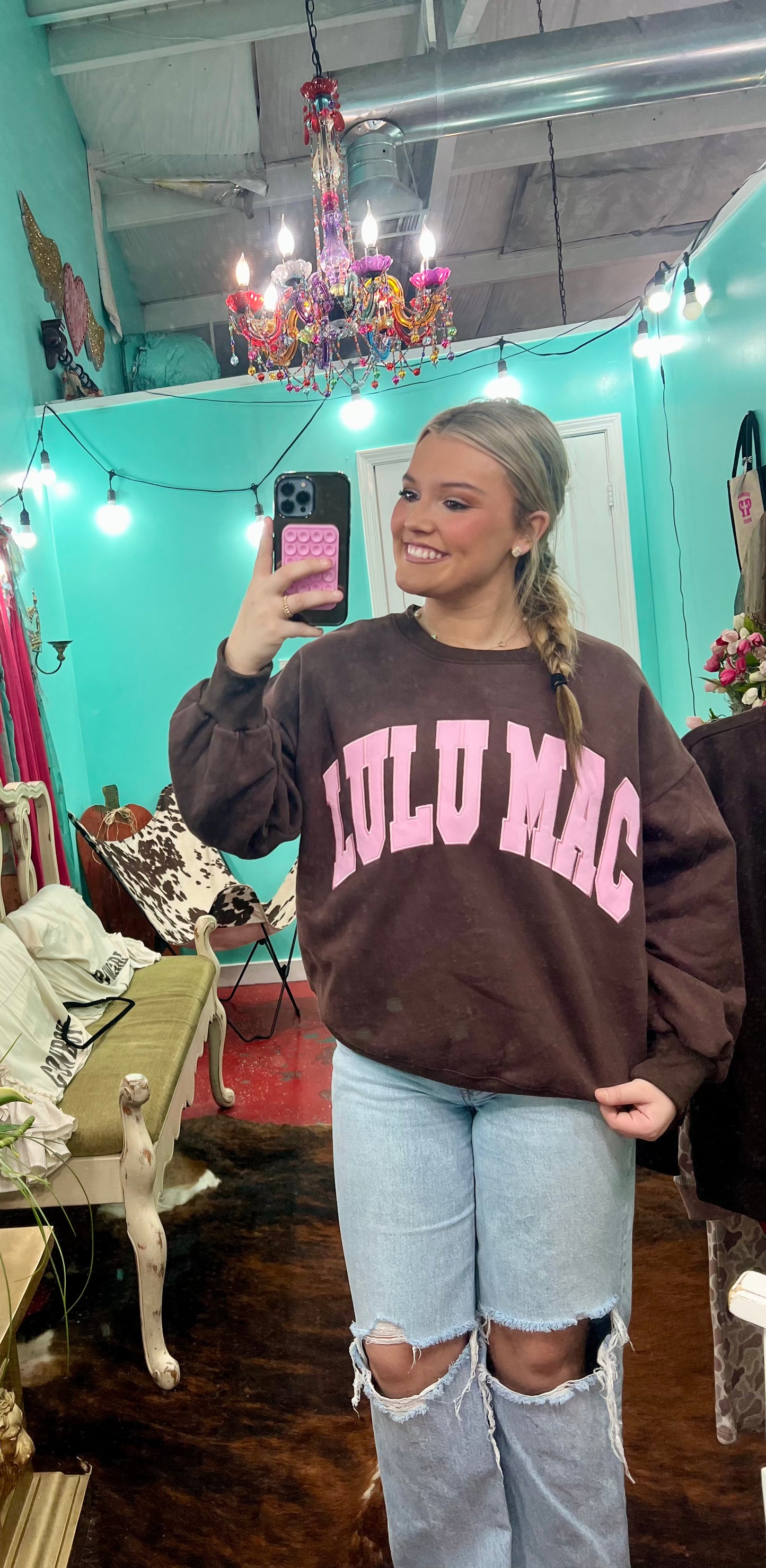 LULU MAC CHOCOLATE SWEATSHIRT WITH PINK