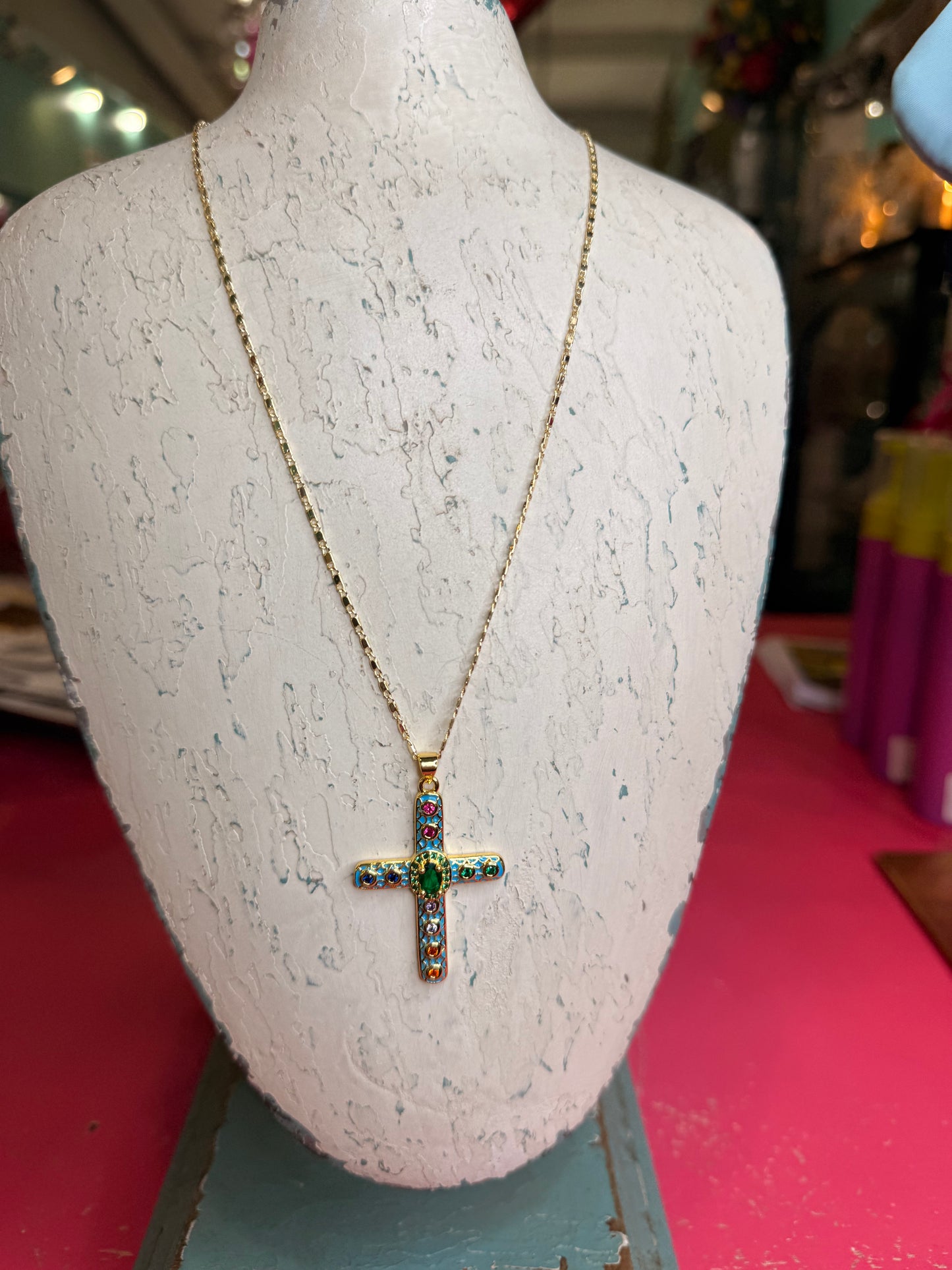 Vienna Cross Necklace in Blue