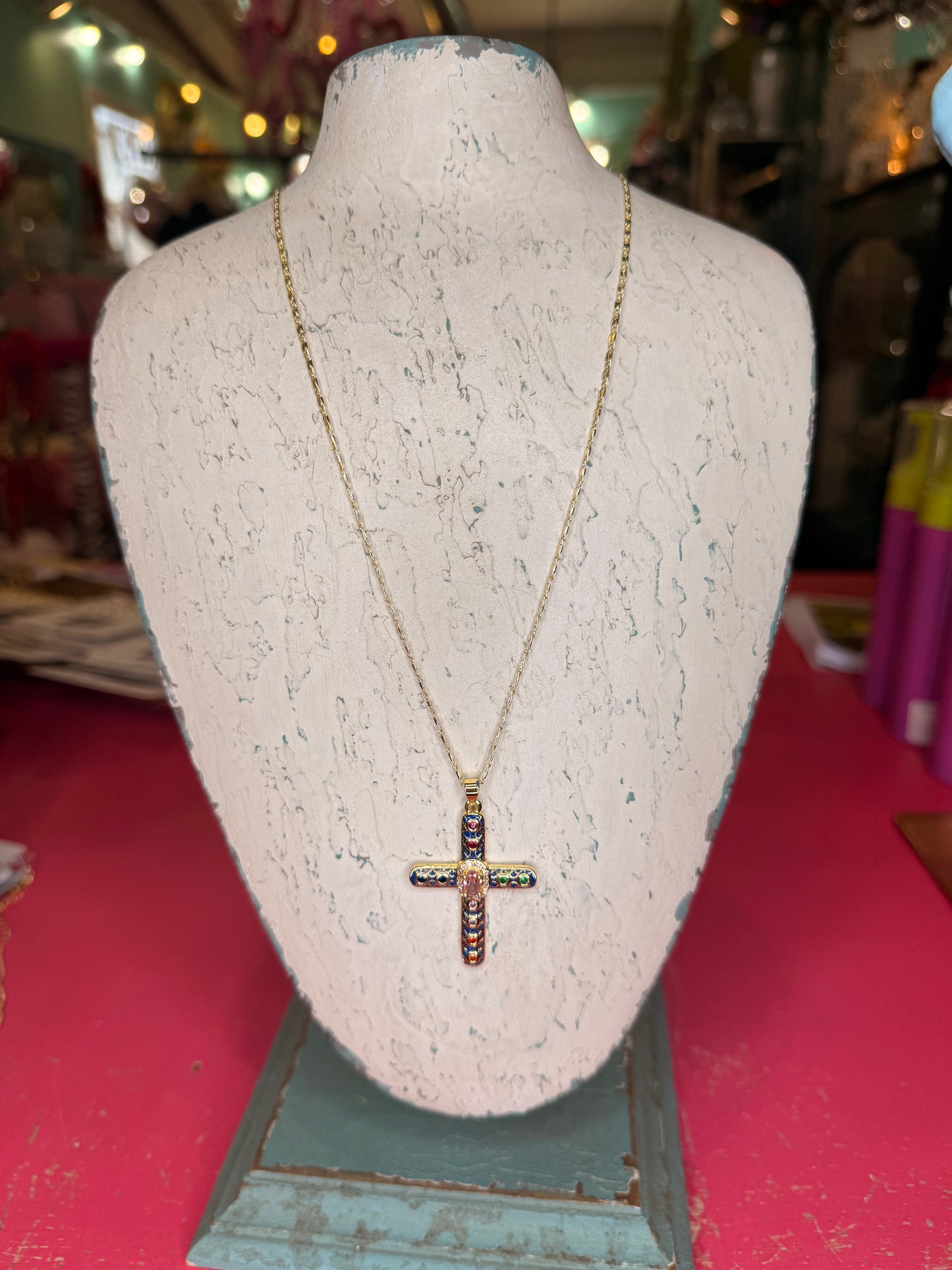 Vienna Cross Necklace in Navy
