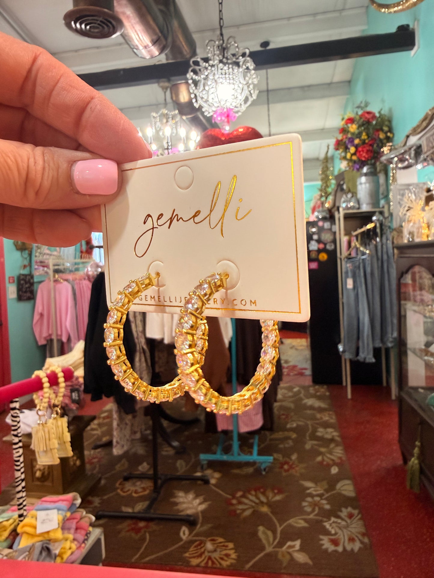 Pooler Hoop in Gold with Crystals