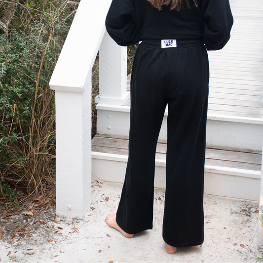 LULU MAC BLACK TERRY CLOTH PANTS