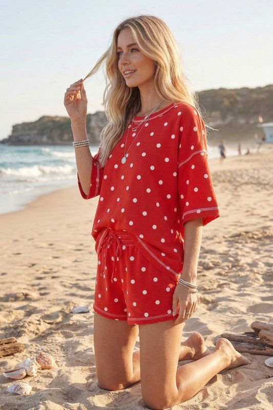 The Beck Polka Dot Short Set in Red